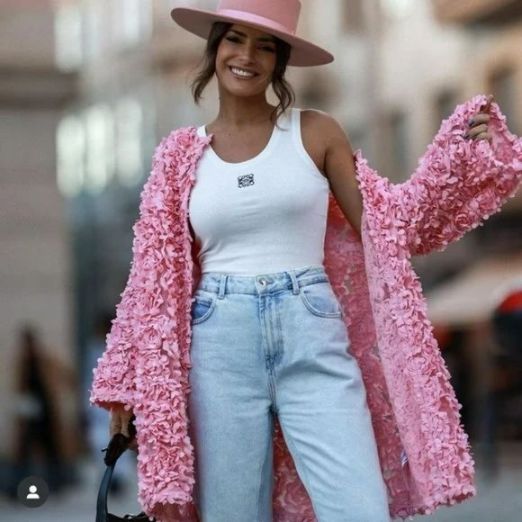 RARE ZARA FLORAL KNIT COAT PINK - Picture 12 of 16